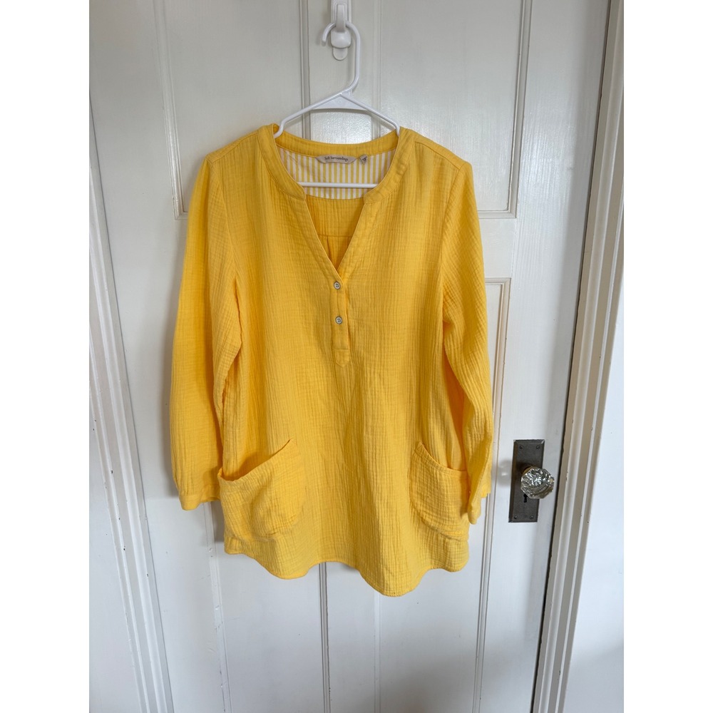 Soft Surroundings yellow Santorini gauze pullover tunic size large